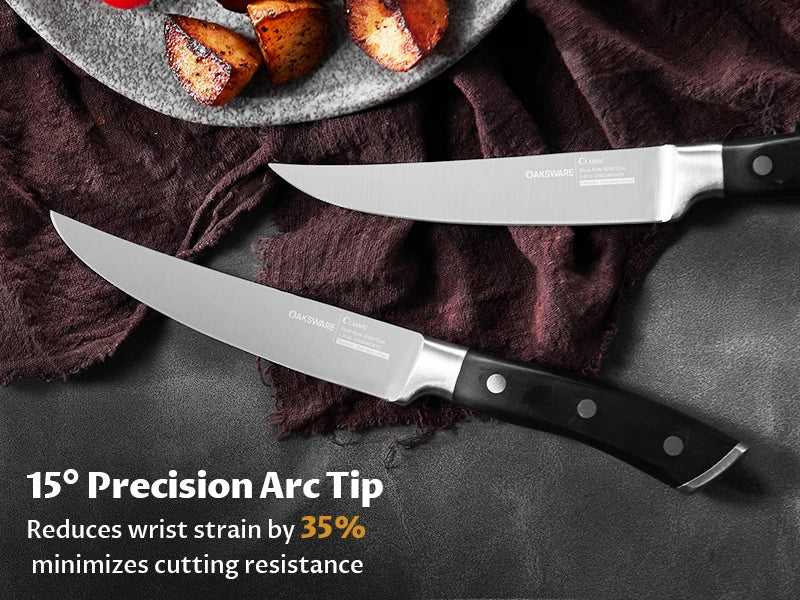 Steak Knives Set of 8, 5 Inch Non Serrated Steak Knife with Beech Block, Razor-Sharp German Stainless Steel Dinner Knives, Durable