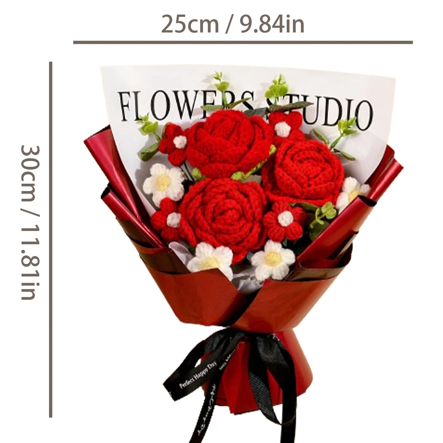 Handmade Crochet Red Rose Flowers Bouquet, for Mother's Day, Valentine's Day, Anniversary, Birthday