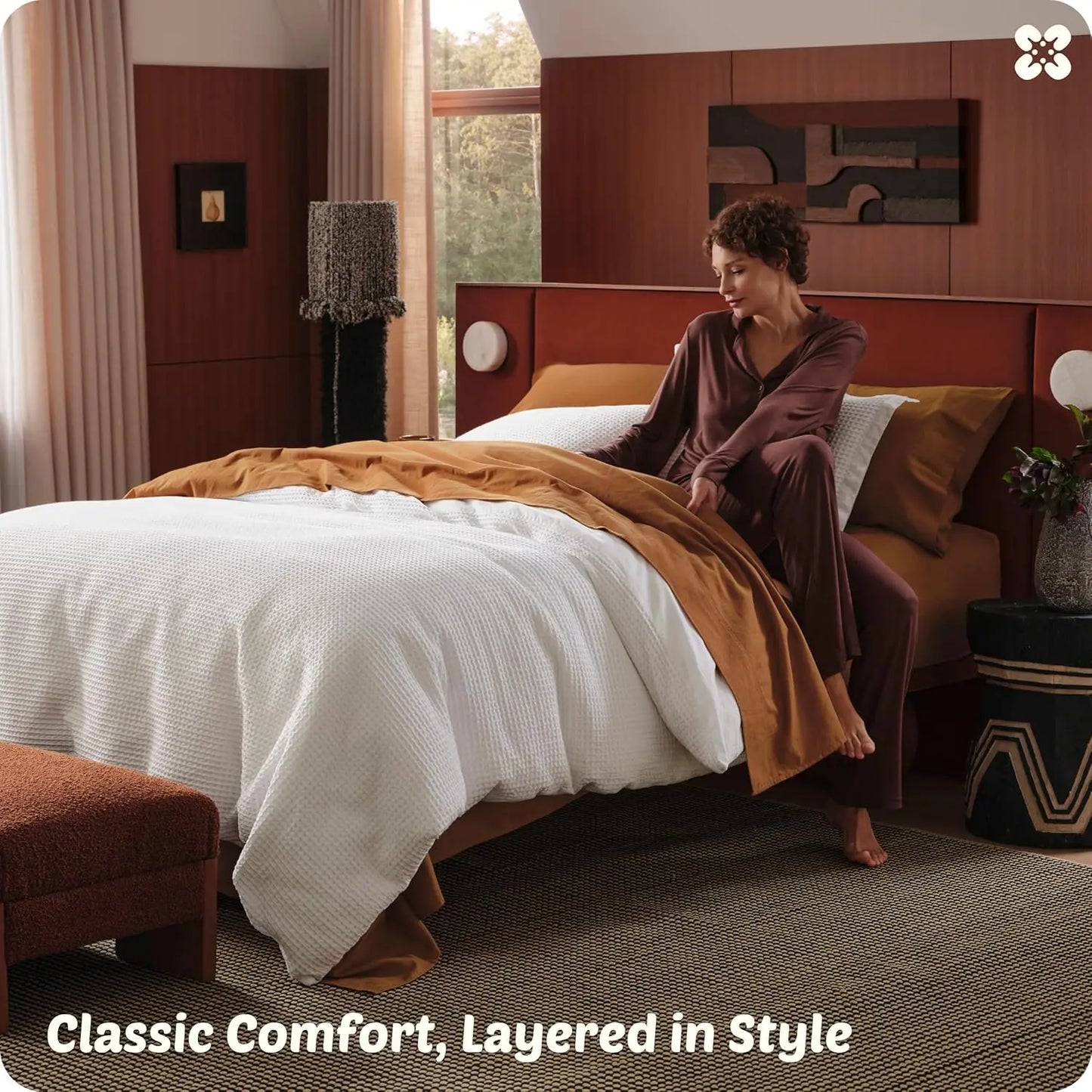 King Size Cotton Waffle Weave Duvet Cover Set - 100% Cotton, Breathable & Soft for All Seasons, 3 Pieces