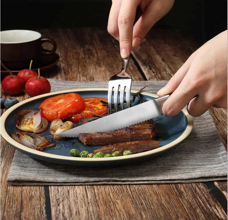 1/2/4/6 Pcs Stainless Steel Household Serrated Steak Knife For Dinner Serrated Table Steak Knife ABS Handle Steak Knife Sets