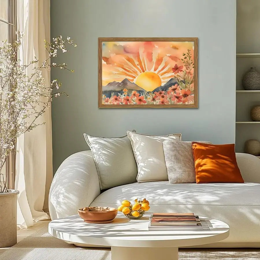 Sunset Boho Wall Art for Living Room Modern Abstract Floral Canvas Picture Boho Wall Decor, Sun Landscape Aesthetic Painting Pos