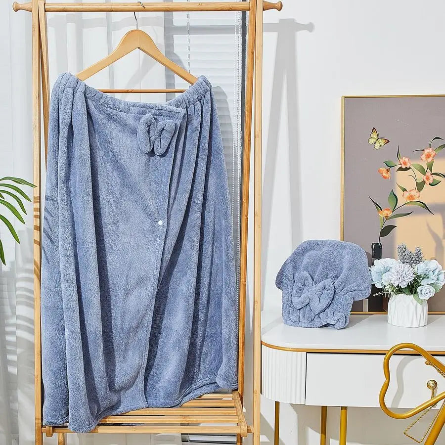2 Sets Plus Size Womens Wrap Towel with Hair Towel Bath Wrap Shower Spa Wraps for Womens Bathrobe Blue