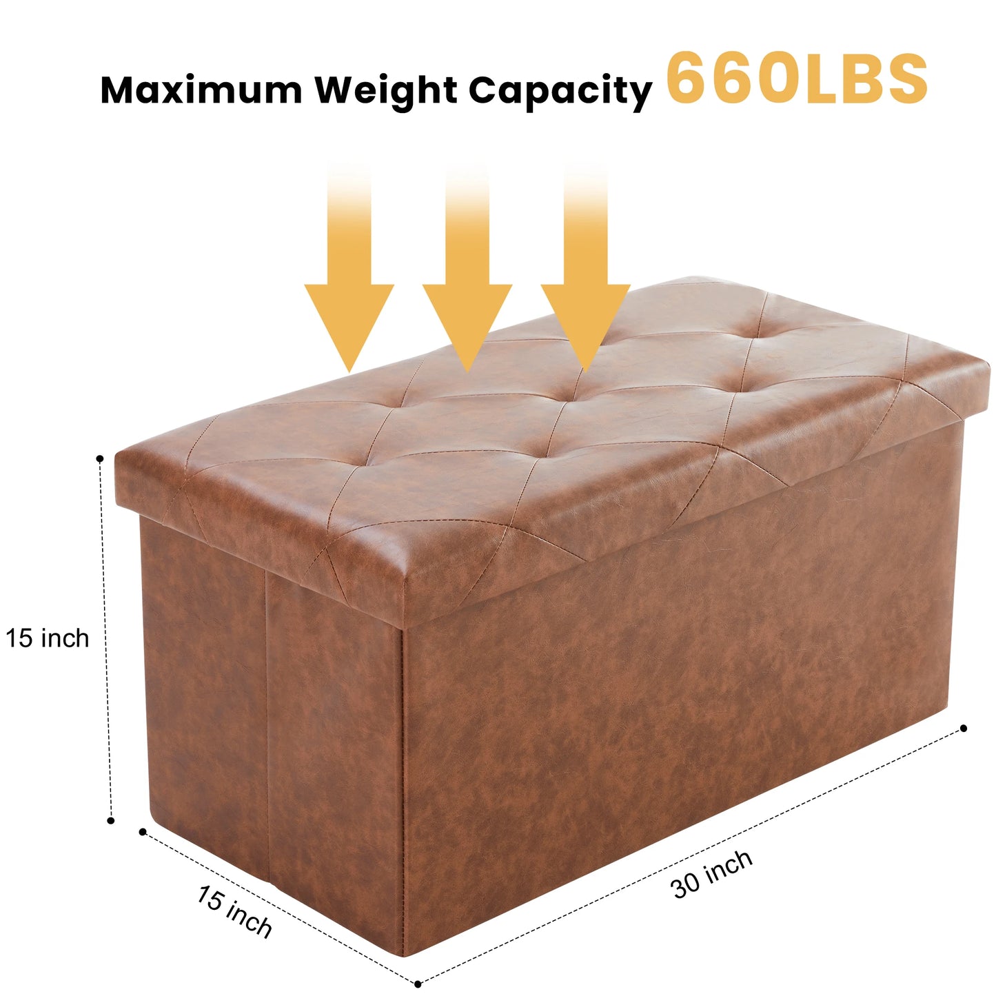 JHK 43 Inches Leather Folding Ottoman Storage, Footstool, Toy Box, Bedroom Bench, Load 660 lbs, Foot Rest Stool For Living Room