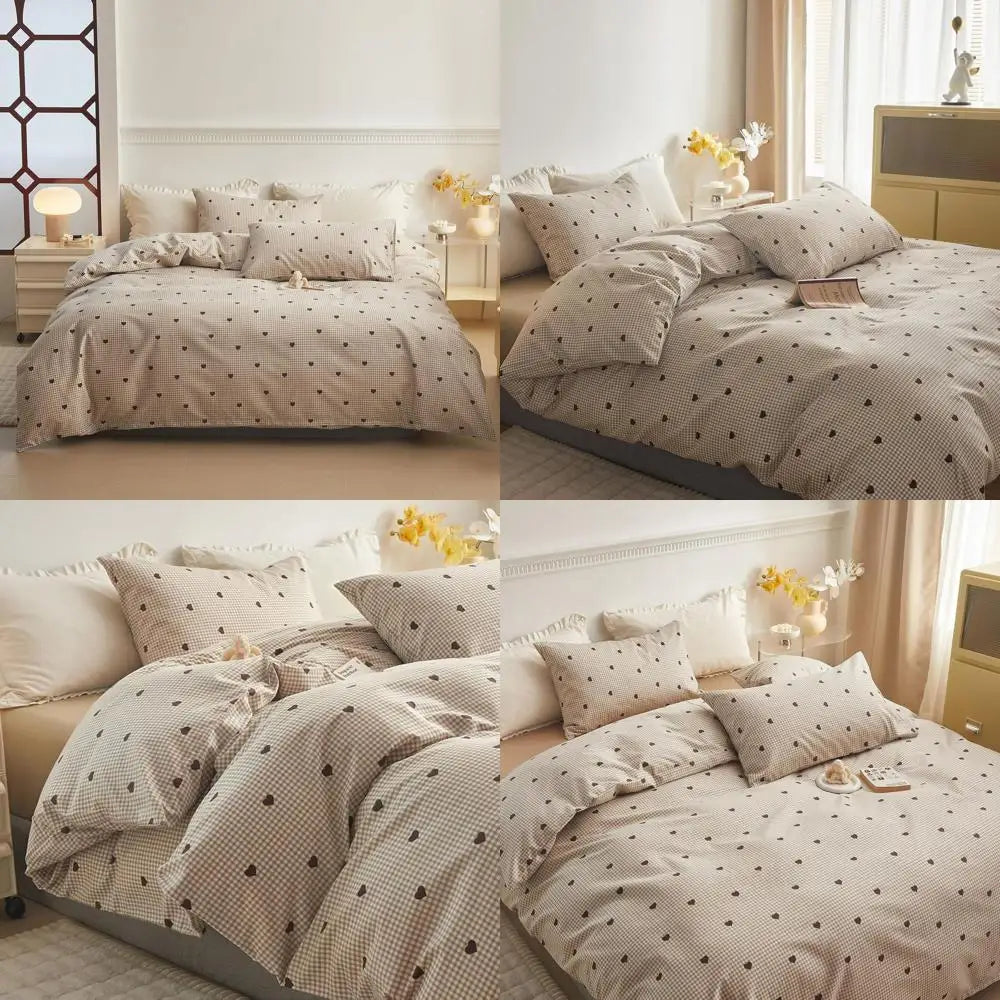 100% Cotton Queen Duvet Set in Brown Gingham - Zippered Closure, 3-Piece with 2 Pillowcases for Teen Girls