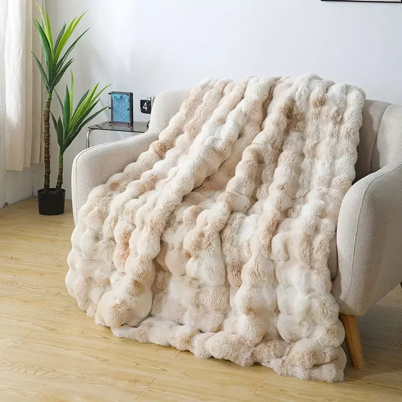 Faux Rabbit Soft, Warm, 1pc Cozy Faux Rabbit Fleece Blanket | Throw for Bedroom, Guest Room, Living Room, Student Dormitory