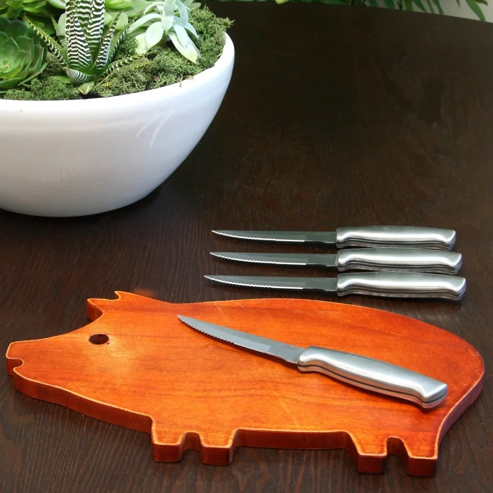 Stainless Steel Steak Knife Set 4 Piece 4.5 Inch Serrated Blades Rust Resistant Durable Kitchen Cutlery Hand Wash Recommended