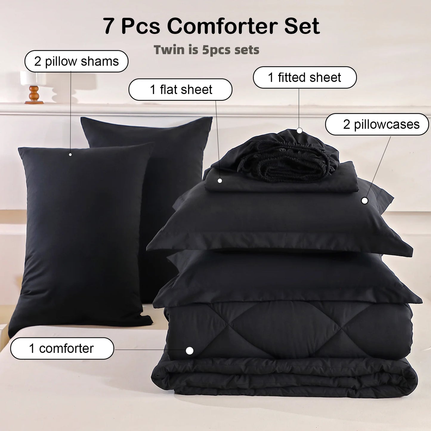 7 piece Queen, King Bedding Sets Home Decor Comforter Flat Sheet Fitted Sheet Pillowcases Sleeping Sets