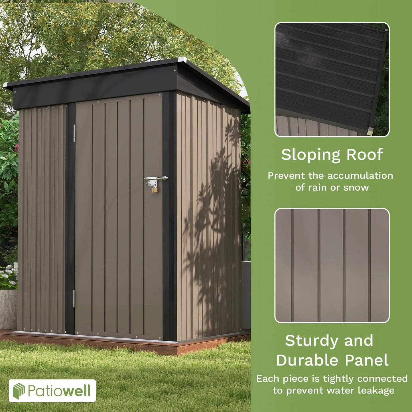 Patiowell 5x3 FT Outdoor Storage Shed, Tool Shed with Sloping Roof and Lockable Door, Metal Shed for Backyard, Garden, Patio, Lawn
