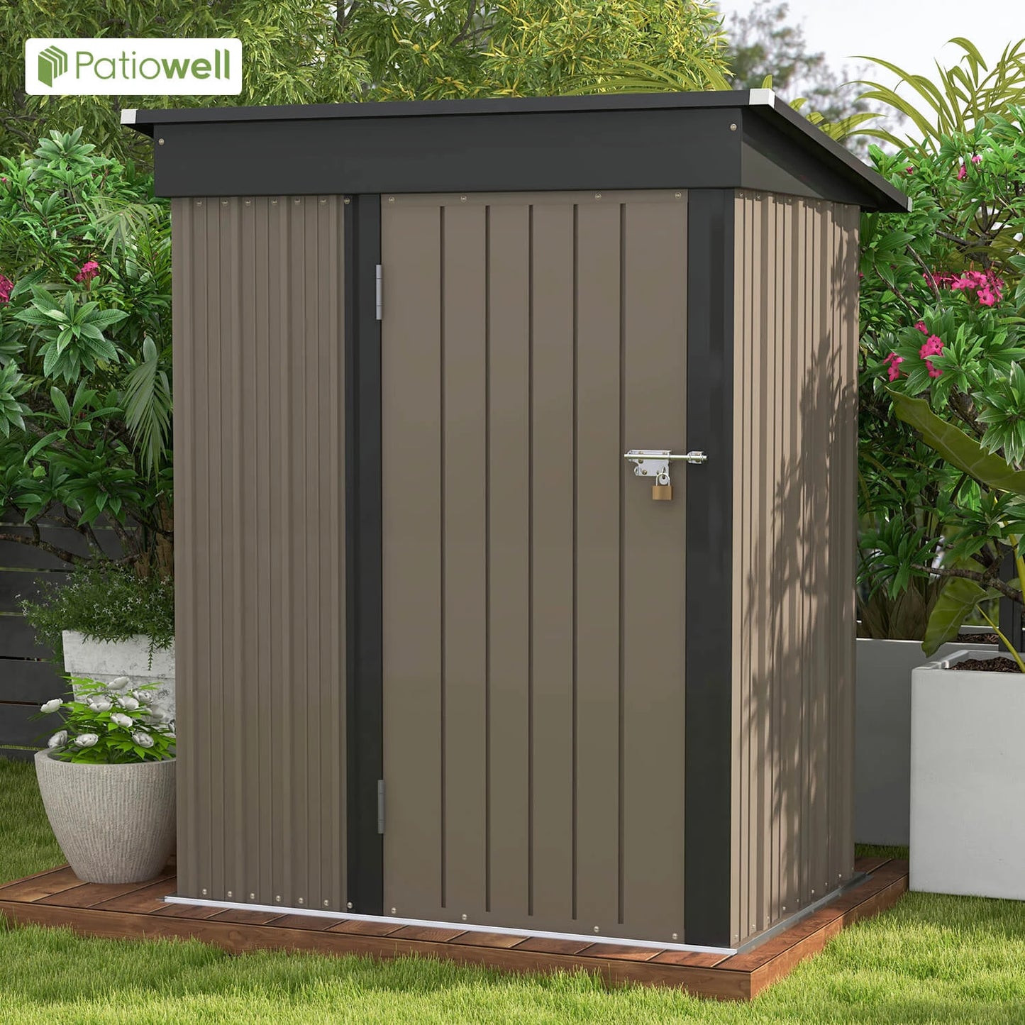 Patiowell 5x3 FT Outdoor Storage Shed, Tool Shed with Sloping Roof and Lockable Door, Metal Shed for Backyard, Garden, Patio, Lawn