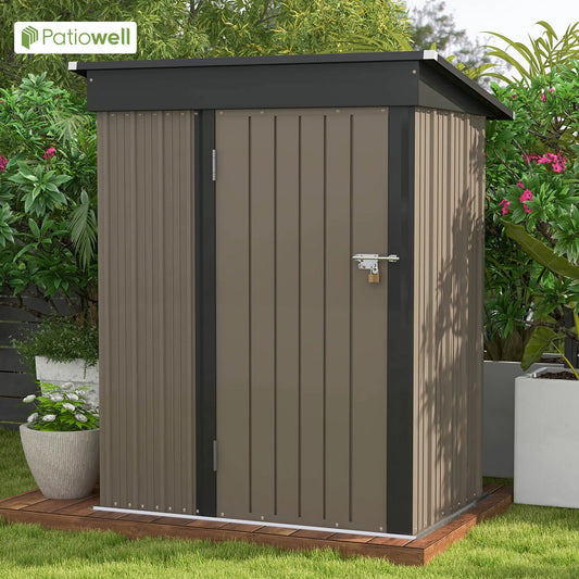 Patiowell 5x3 FT Outdoor Storage Shed, Tool Shed with Sloping Roof and Lockable Door, Metal Shed for Backyard, Garden, Patio, Lawn