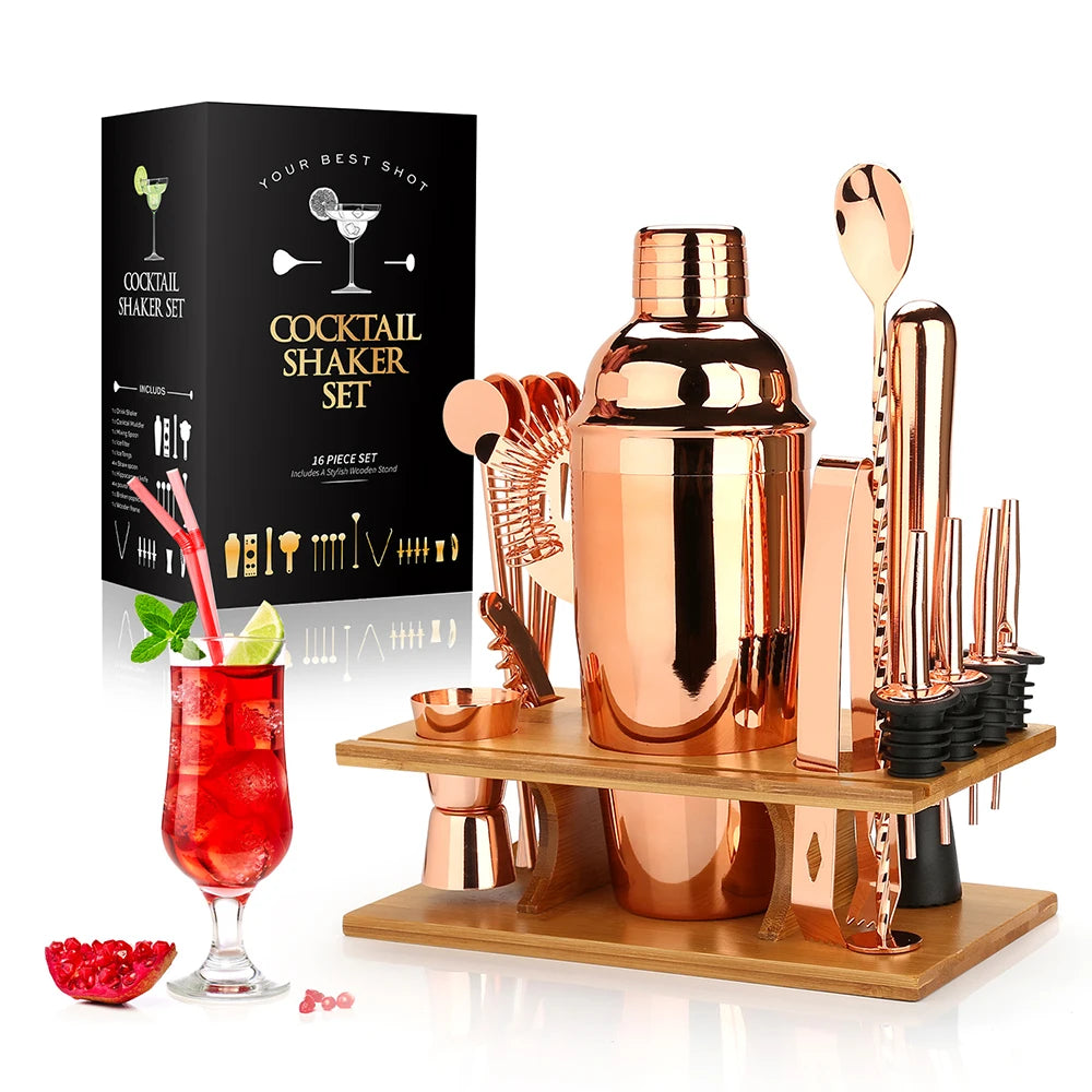 Cocktail Shaker Making Set, 16pcs Bartender Kit For Mixer Wine Martini, Stainless Steel Bar Tools, Home Drink Party Accessories