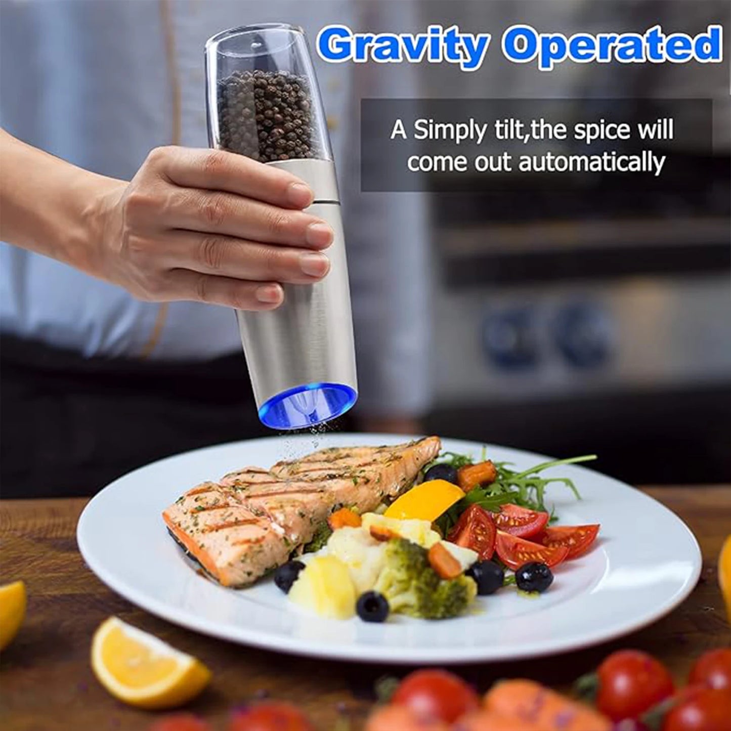 1pc or 2pcs, Gravity Electric Salt And Pepper Grinder - Salt & Pepper Mill Sets With LED Light, One Hand Automatic Operation, Adjustable coarseness