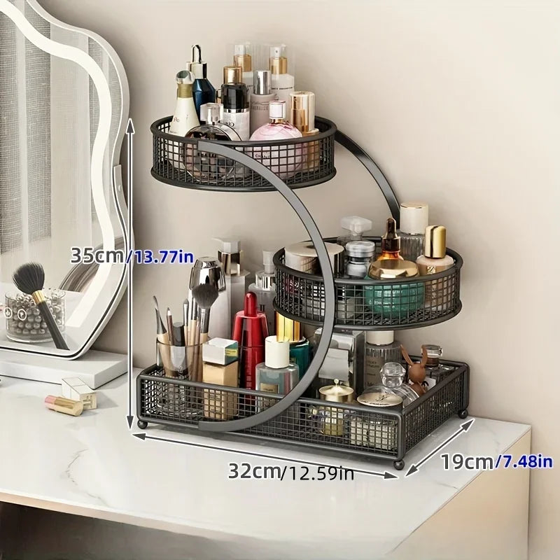 1pc Metal Makeup Storage Rack Cosmetic Organizer Dresser Multi-layer Skincare Organizing Box Lightweight No-Installation Home