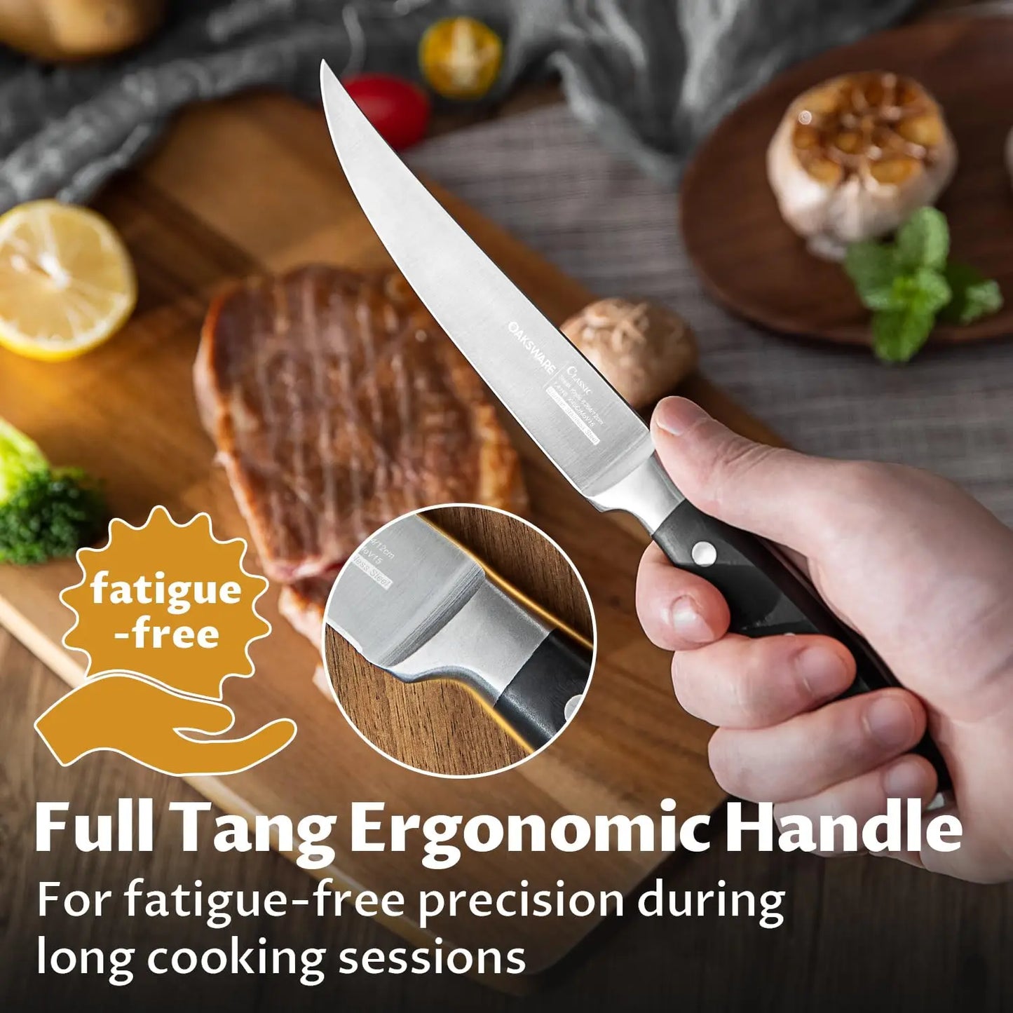 Steak Knives Set of 8, 5 Inch Non Serrated Steak Knife with Beech Block, Razor-Sharp German Stainless Steel Dinner Knives, Durable