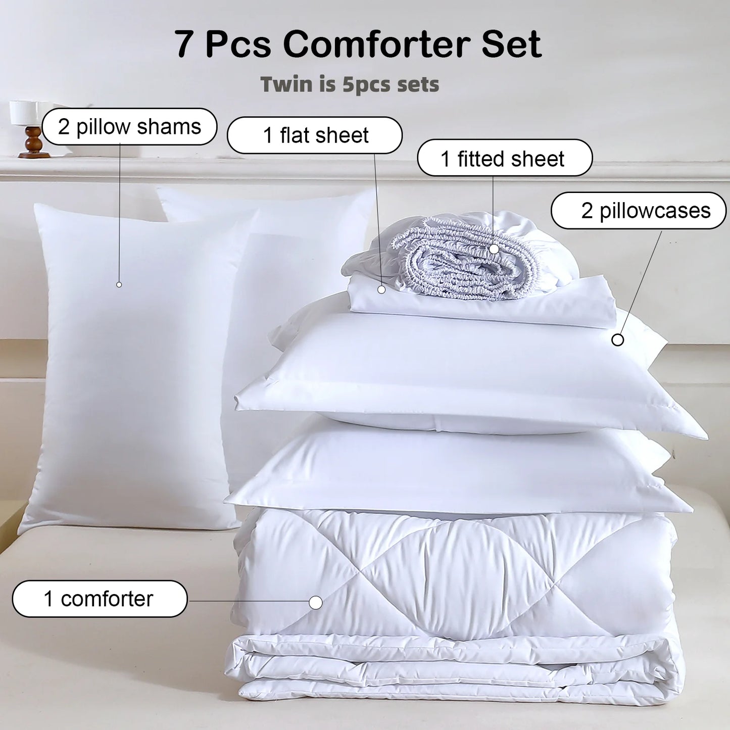 7 piece  Queen, King Bedding Sets Home Decor Comforter Flat Sheet Fitted Sheet Pillowcases Sleeping Sets