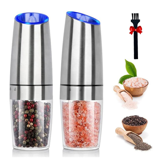 1pc or 2pcs, Gravity Electric Salt And Pepper Grinder - Salt & Pepper Mill Sets With LED Light, One Hand Automatic Operation, Adjustable coarseness