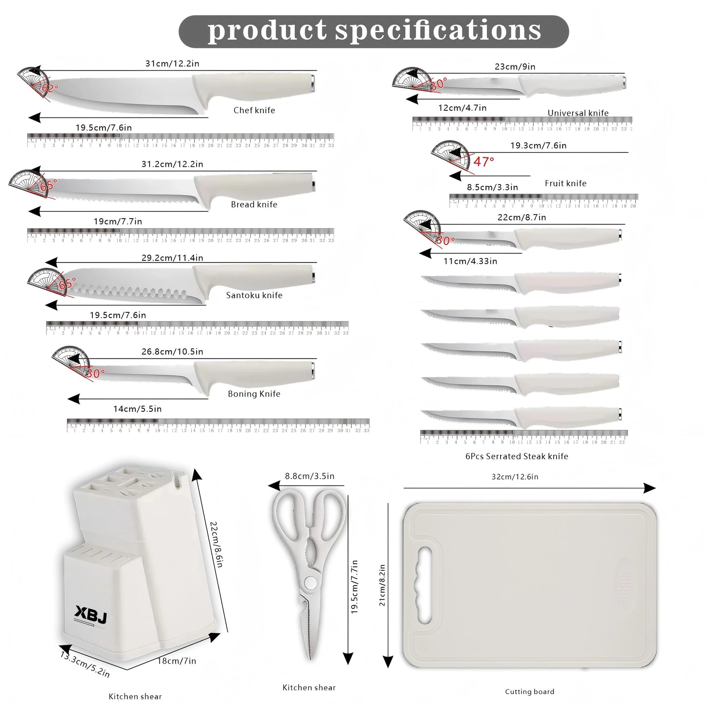 15 pieces kitchen stainless steel knife set, multi-purpose, ergonomic for long-term use without getting tired, all-round cutting