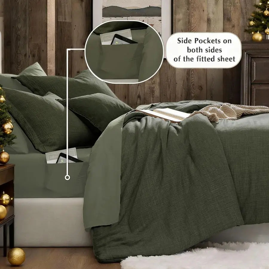 King Comforter Set 7 Pieces, Soft Solid Bedding Set for All Seasons