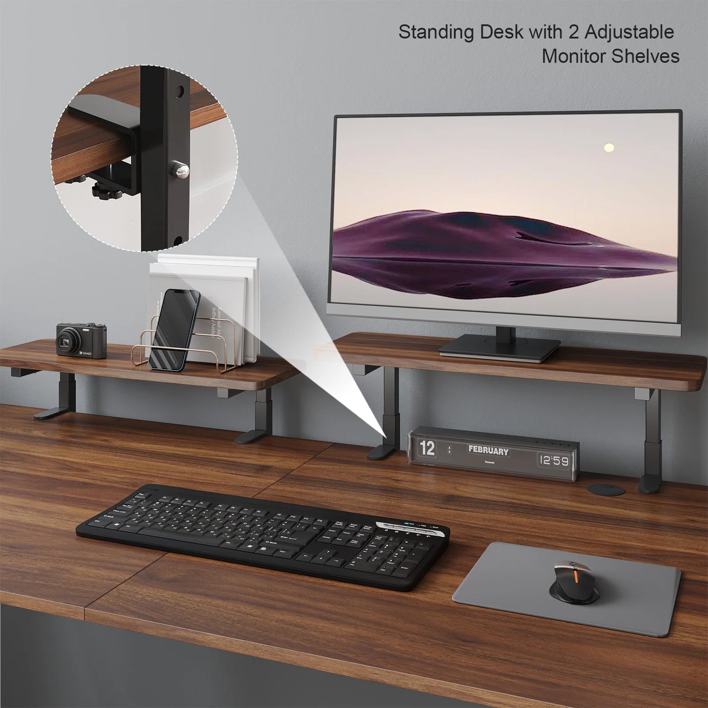 Standing Desk w/ 2 Adjustable Monitor Shelves, Electric Stand Up Desk with Memory Controller & Adjustable Height