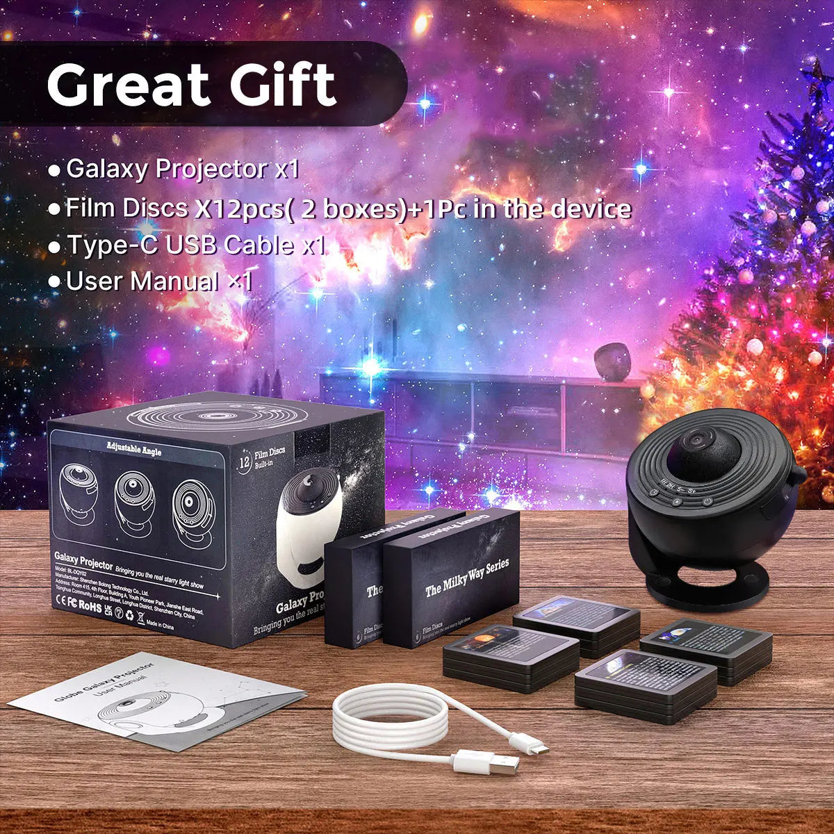 13 In 1 Galaxy Ultra Star Projector HD Image Area, LED Night Light, 13 Film Discs,360° Rotate 1/2h Timer for Kids&Adults Bedroom