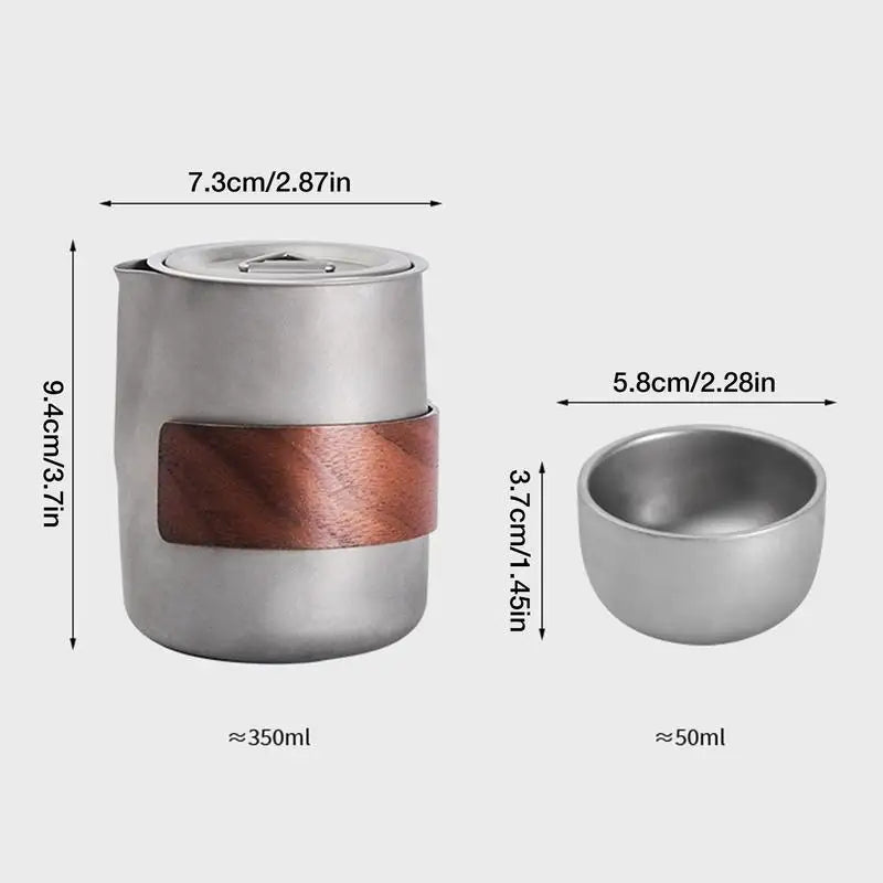 Camping Tableware Set Lightweight Titanium Coffee Pot Tea Kettle Outdoor Camping Kettle Set 3 Cups Tea Set For Hiking Picnic
