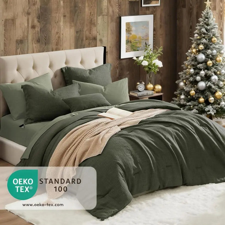 King Comforter Set 7 Pieces, Soft Solid Bedding Set for All Seasons