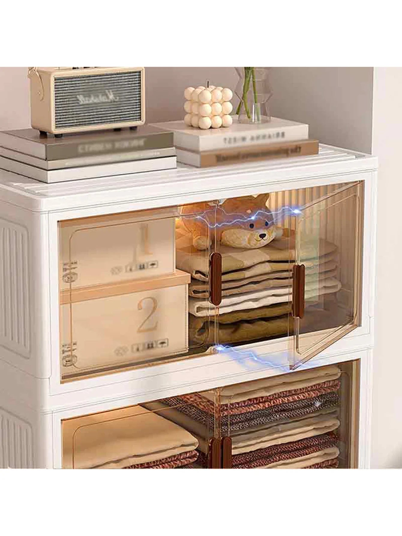 5 Tier Versatile 1-5 Tier Folding Storage Cabinet with Magnetic Doors - Dustproof, Waterproof for Clothes, Toys, Snacks