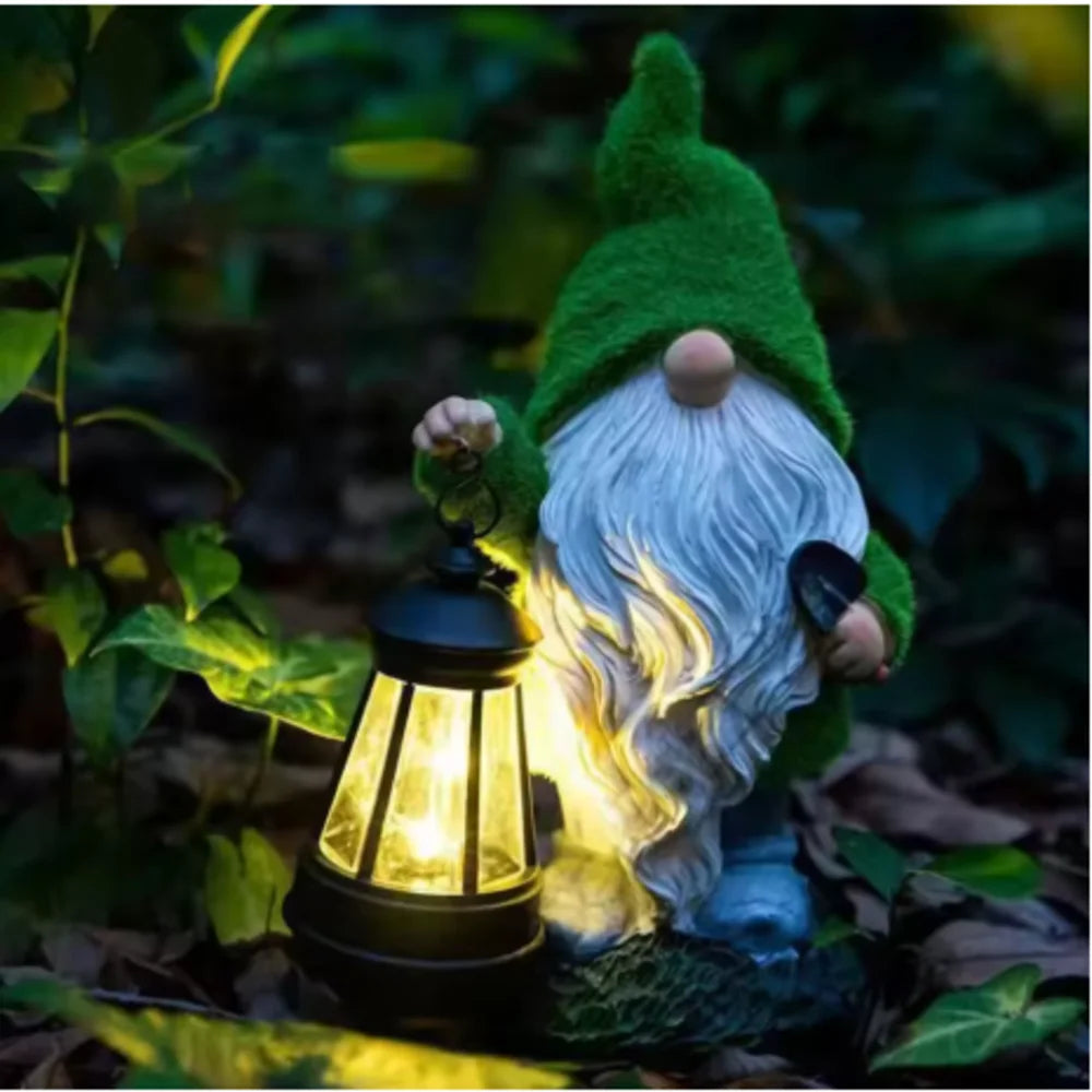 Solar-Powered Glow-in-the-Dark Fairy Sculpture Outdoor Miniature Gnome Decorative Statue Light Garden Lawn & Patio Decor