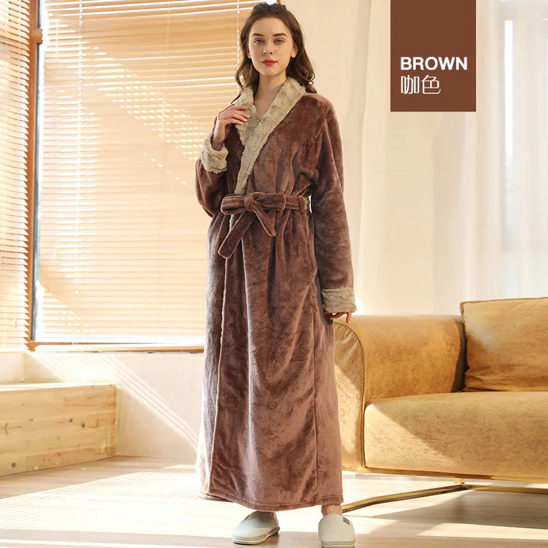 Men's Cozy Long-Sleeve Shawl Collar Home Loungewe Couple's Matching Brushed Flannel Robe Set Warm Sleepwear for Winter Nights