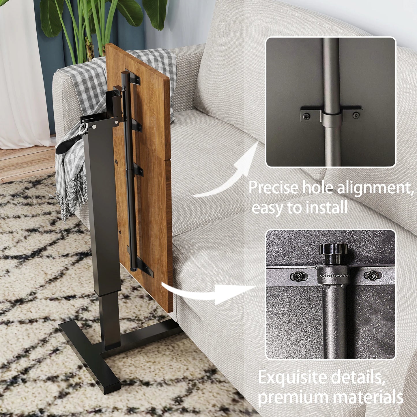 Height Adjustable Table,  Bedside desk,  Laptop Table with Hidden Rolling Wheels