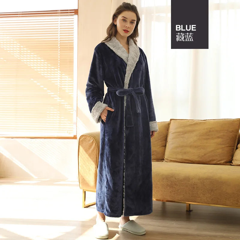 Men's Cozy Long-Sleeve Shawl Collar Home Loungewe Couple's Matching Brushed Flannel Robe Set Warm Sleepwear for Winter Nights