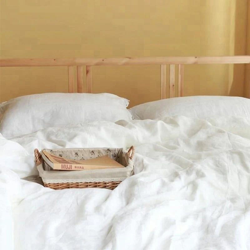 100% Linen Bedding Set,1 Duvet Cover with Tie Closure,2 Pillowcases,Fitted Sheet,Soft, Machine Washable,White