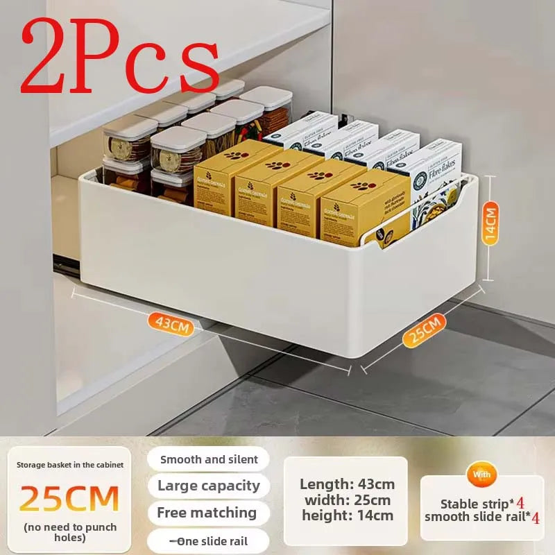 New Kitchen Storage Rack with Slide Rails Pull-out Kitchen Drawer, Storage Tray, Spice Box, Storage Shelf, Cabinets Organizer