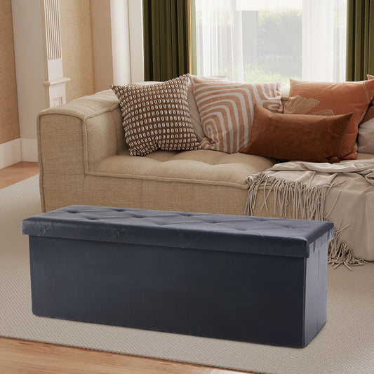 JHK 43 Inches Leather Folding Ottoman Storage, Footstool, Toy Box, Bedroom Bench, Load 660 lbs, Foot Rest Stool For Living Room