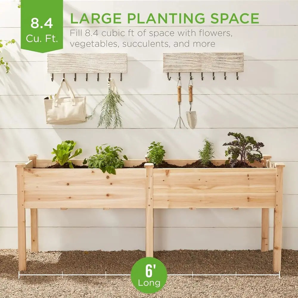 72 x 24 x 30 Inch Durable Wooden Elevated Garden Bed with Divider, Suitable for Patio, Balcony, and Backyard, Supports Up to 300