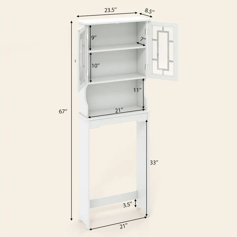 Over The Toilet Storage Cabinet, Home Bathroom Space Saver Organizer Above Toilet, Double Doors and Adjustable Shelf