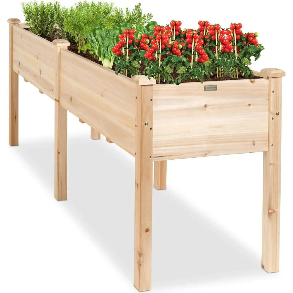 72 x 24 x 30 Inch Durable Wooden Elevated Garden Bed with Divider, Suitable for Patio, Balcony, and Backyard, Supports Up to 300