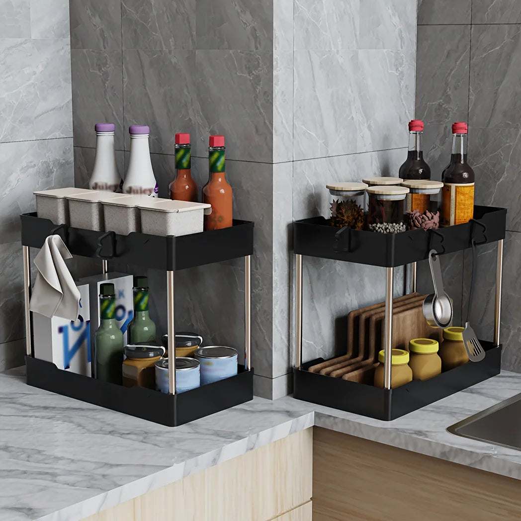 Under Bathroom Sink Organizers – Countertop Storage Racks for Cosmetics, Kitchen & Bathroom Use, Large, Medium, Small Sizes