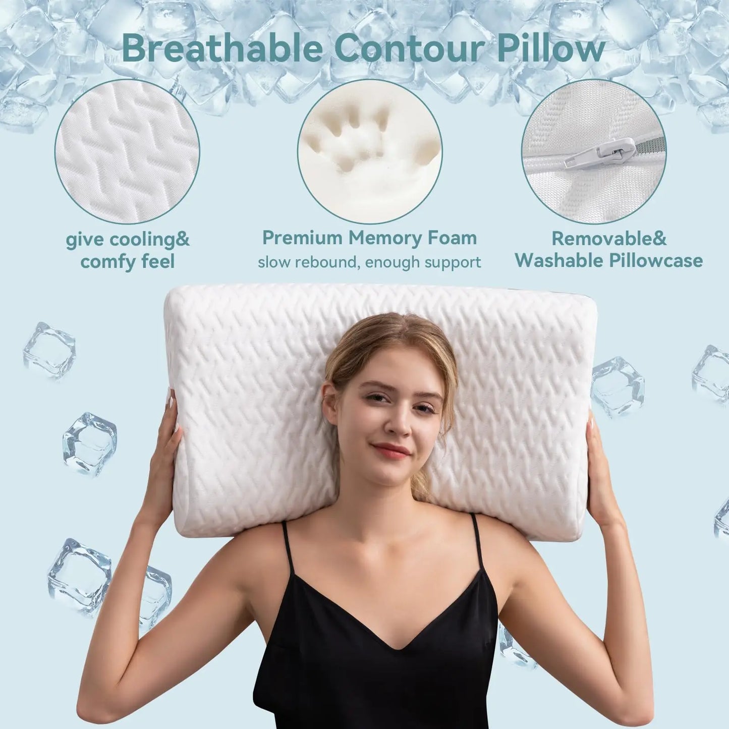 1 PC Ergonomic Memory Foam Pillow for Neck Pain Relief, Adjustable Contour Cervical Pillow for Side Sleepers