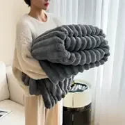Light luxury Solid Color Multifunctional Rabbit Velvet Blanket, Winter Thick Warm Flannel Used For Bedroom, Living Room