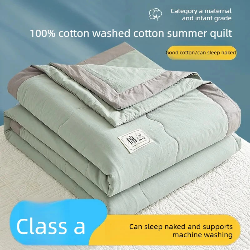 100% cotton inside and outside summer cool  air conditioning quilt washed cotton pure cotton summer quilt thin quilt summer