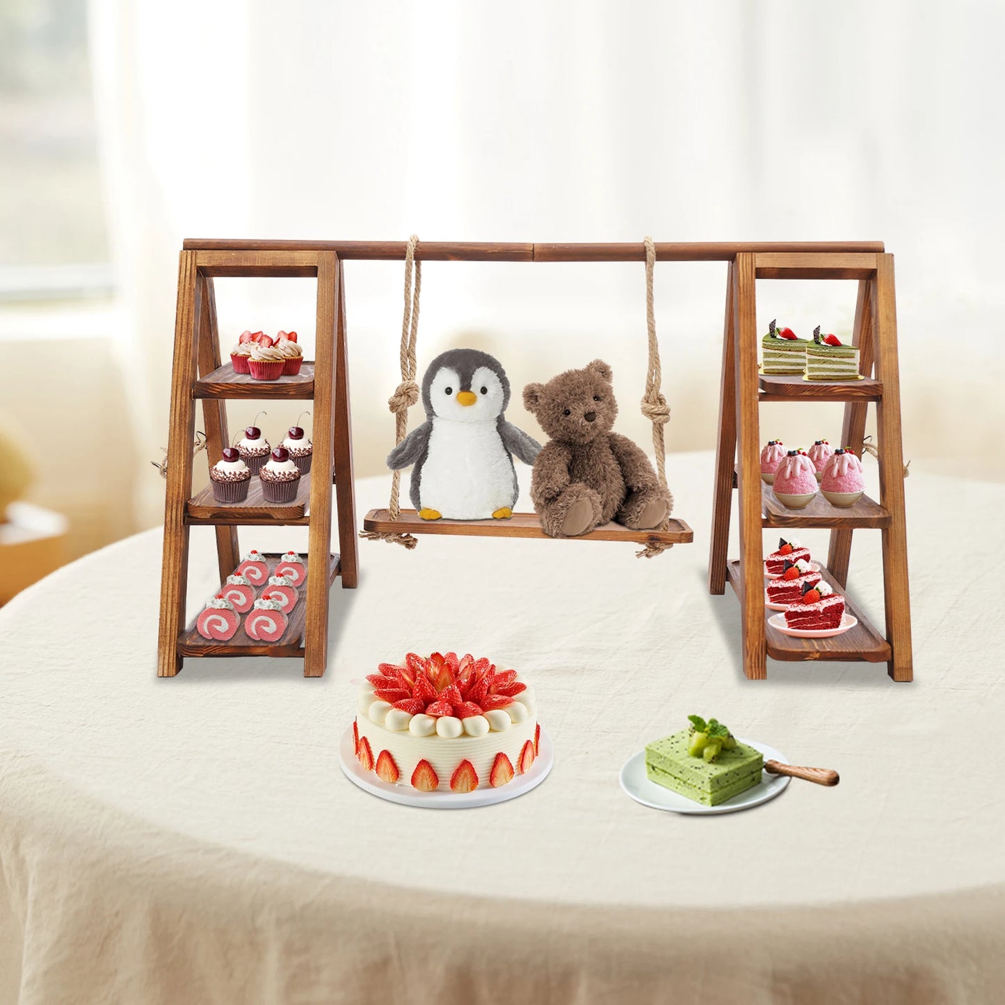 Wooden Dessert Display Stand Cake Stand, 3 Tier Serving Tray, Decorative Tiered Plate for Birthday Party Cupcake Decor