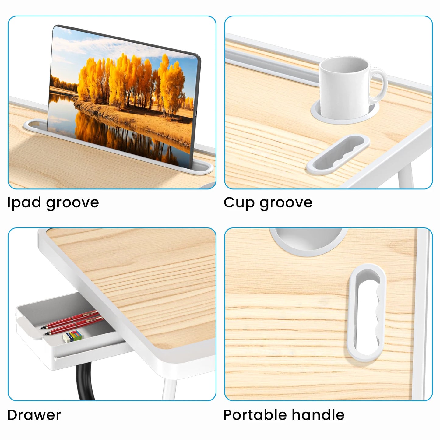 Extra-large multifunctional folding desk, portable multi-color wooden laptop bed desk with cup holder, suitable for work, reading