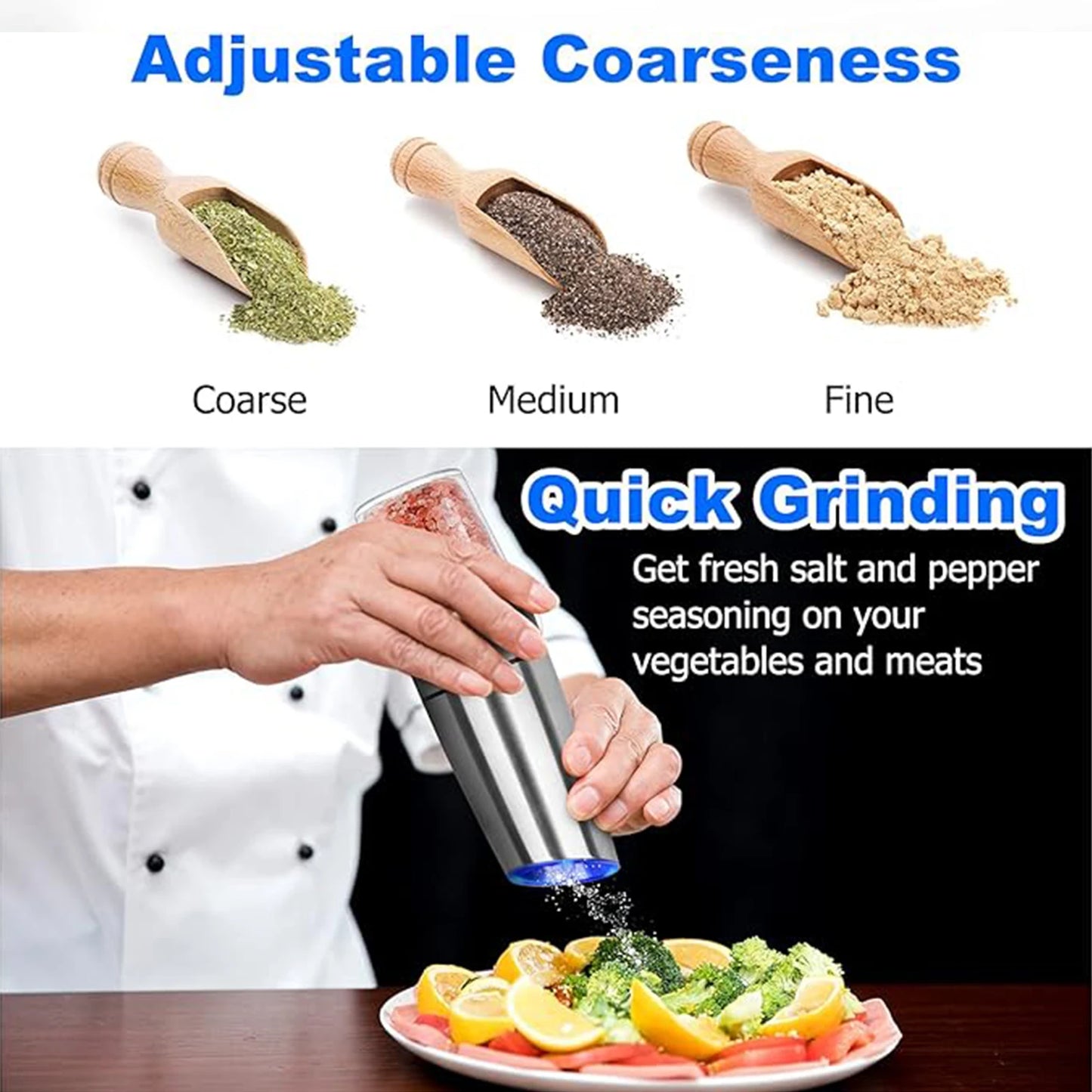 1pc or 2pcs, Gravity Electric Salt And Pepper Grinder - Salt & Pepper Mill Sets With LED Light, One Hand Automatic Operation, Adjustable coarseness