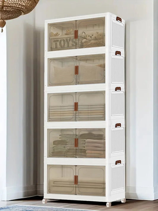 5 Tier Versatile 1-5 Tier Folding Storage Cabinet with Magnetic Doors - Dustproof, Waterproof for Clothes, Toys, Snacks