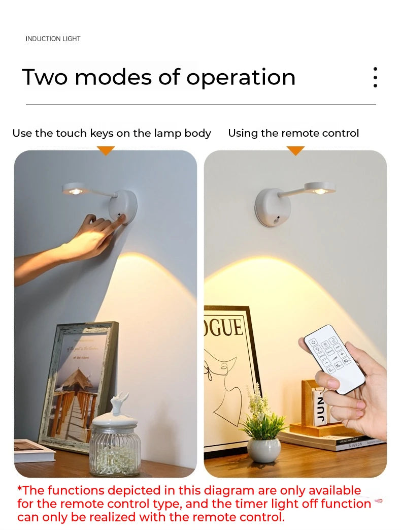 HPH USB Rechargeable Intelligent Human Sensing Wireless Wall Light Dimmable Led Spotlight For Lighting Paintings Pictures