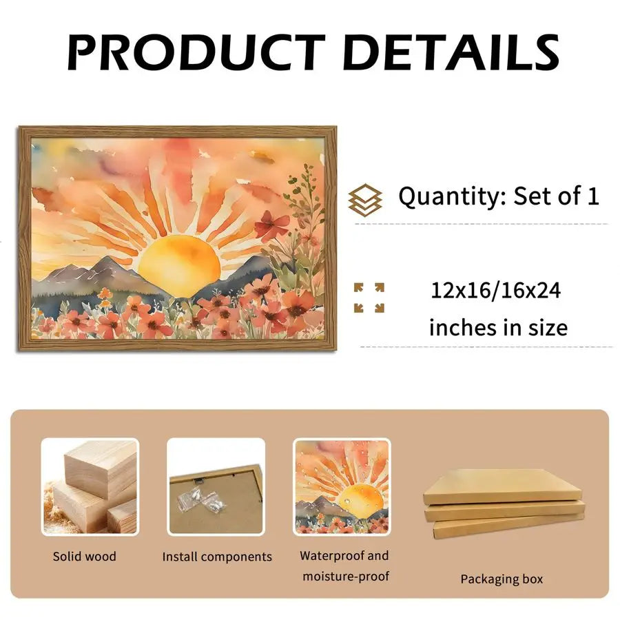 Sunset Boho Wall Art for Living Room Modern Abstract Floral Canvas Picture Boho Wall Decor, Sun Landscape Aesthetic Painting Pos