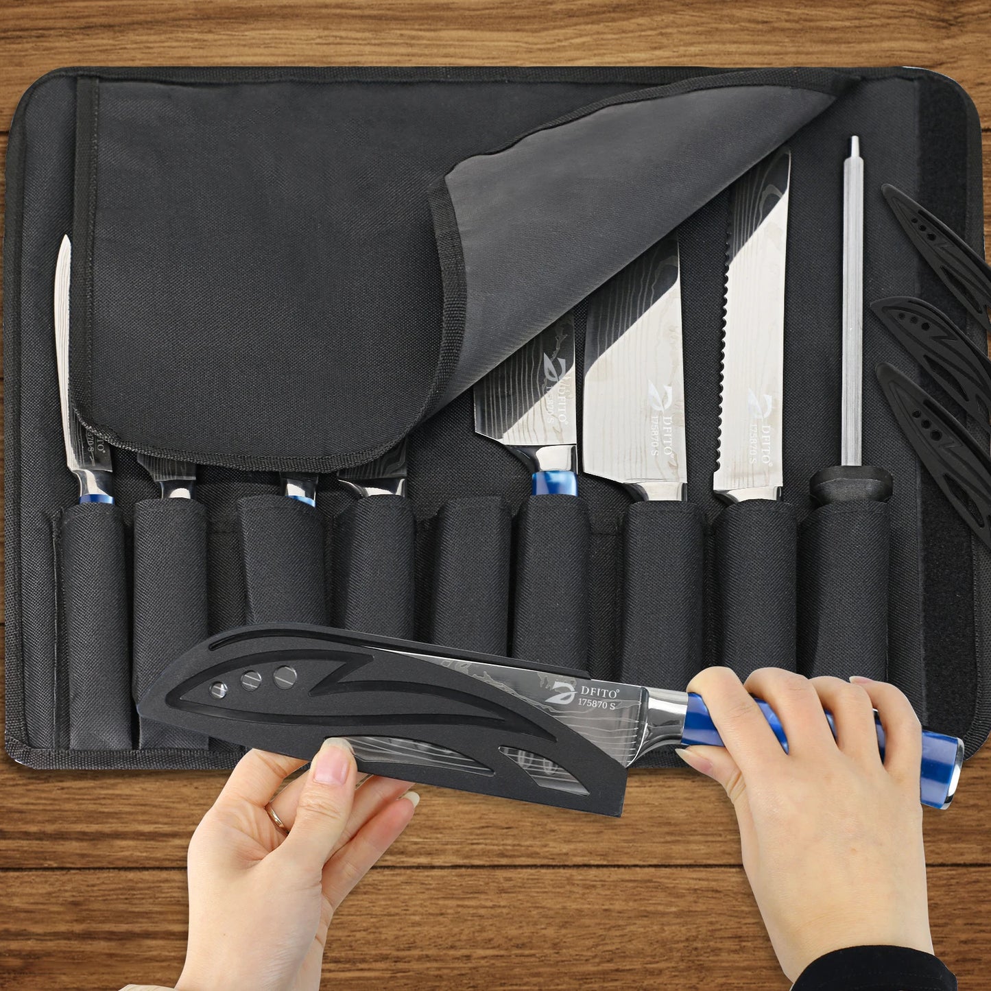ZENG 8PCS Chef Knife Kitchen Knives Set Utility Boning Knife Cleaver Meat Fruit Bread Knife Japanese Santoku Knife with Cover