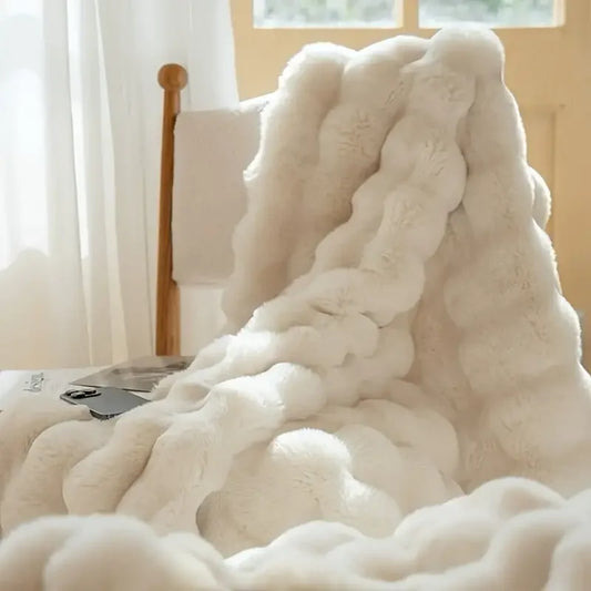 Faux Rabbit Soft, Warm, 1pc Cozy Faux Rabbit Fleece Blanket | Throw for Bedroom, Guest Room, Living Room, Student Dormitory