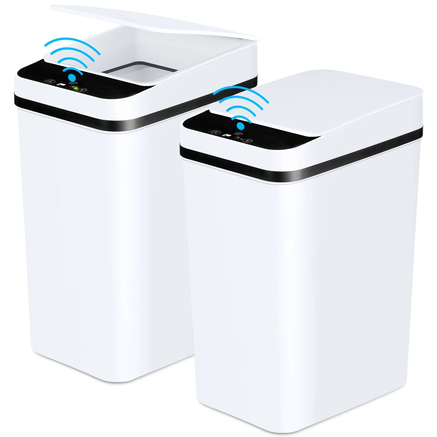 2 Pack  Bathroom Automatic Trash Cans Touchless Motion Sensor Slim with Lid for Bathroom Bedroom Living Room Office White